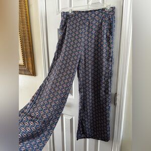 Max Studio Navy and Orange Patterned Wide Leg Pants
